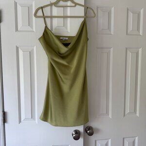 Cowl neck green satin midi dress - size M